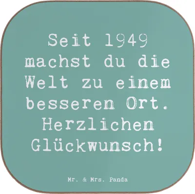 Produktbild von Mr. & Mrs. Panda Holzuntersetzer Spruch 1949 Geburtstag - Meeresbrise - Geschenk, Tassenuntersetzer, Dankbarkeit, Happy Birthday, Alter, liebevolle Geste, Coaster