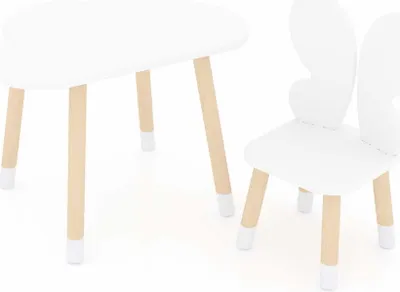 Produktbild von Tisch in Wolkenform und Stuhl in Schmetterlingsform - weiß