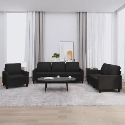 Produktbild von ZMH 3-tlg. Sofagarnitur mit Kissen Schwarz Kunstleder
