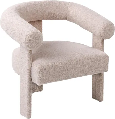 Produktbild von Sessel Bouclé Hellbeige komplett gepolstert mit Armlehnen modernes Retro Design Ilbro