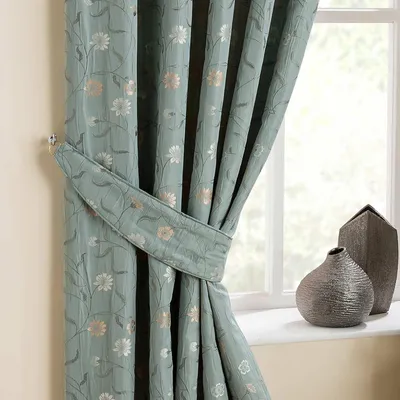 Image de HOMESCAPES Porte-rideaux pour voilages Motif fleurs bleu-vert 2 pièces