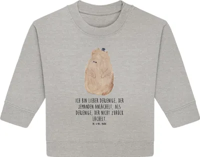 Produktbild von Mr. & Mrs. Panda Organic Baby Pullover Murmeltier 6. - 12. Monat - Heather Grey - Geschenk, Bullover, Lustige Sprüche, Anstand, Fröhlichkeit, Respekt, Freundlichkeit
