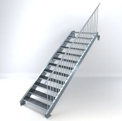 Produktbild von Stahltreppe 12 Stufen bis Höhe 240 cm, Laufbreite : 110 cm Geländer rechts ST 3 (31 / 9 mm schmal)