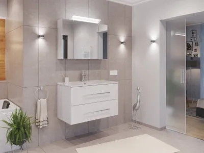 Produktbild von Badmöbel Set Firenze 90 2tlg. Spiegelschrank Softclose weiß hochglanz : Weiss hochglanz