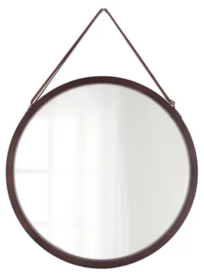 Produktbild von Wandspiegel an Hangekordel - rund - Bambus - Rahmenfarbe dunkelbraun - 38 x 38 cm