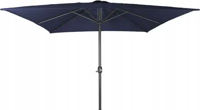 A navy blue rectangular patio umbrella is shown fully opened against a white background.