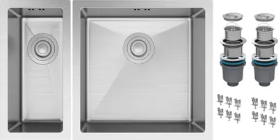 Obrázok produktu pre Granitan | Oceľový drez – drez s 2 komorami – 44 x 66 x 21,3 cm – obdĺžnikový – strieborný – Bari