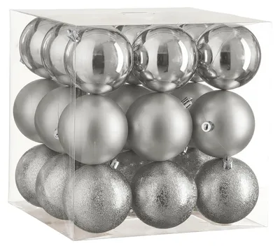 Image de Lot de 27 décorations : Décorations rondes argentées assorties, 8 cm