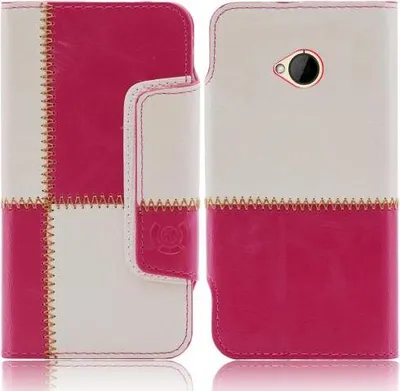 Produktbild von HTC One M7 numia Bookstyle Nahtmuster Pink-Weiss