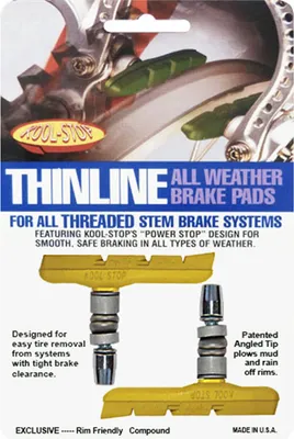 Produktbild von Kool-Stop Bremsschuhe T2 Thinline V-Brake, L=71,8mm asymm., für Aluminiumfelgen, gelb