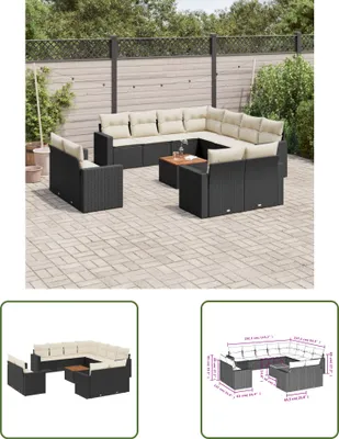Produktbild von The Living Store 13-tlg. Garten-Sofagarnitur mit Kissen Schwarz Poly Rattan