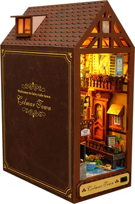 Produktbild von OKWISH 3D Puzzle, DIY Book Nook Kit, Puppenhäuser Miniatur Haus Kit mit Möbeln und LED-Licht, Buchstützen aus Holz, Bücherregaldekoration
