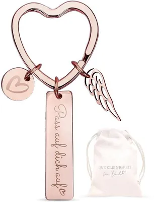 Image de Porte-clés en or rose avec pochette cadeau - Porte-bonheur pour une petite amie ou un anniversaire - Ange gardien pour voiture