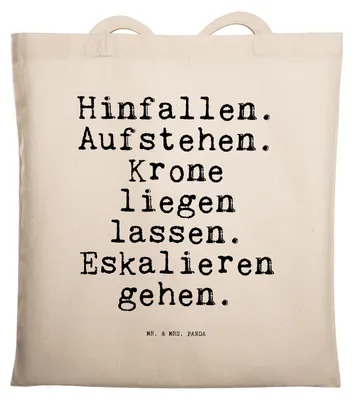 Produktbild von Mr. & Mrs. Panda dokumententasche Hinfallen. Aufstehen. Krone liegen... - Transparent - Geschenk, Schultasche, Tote Bag, Shopping Tasche, Freundin, beste, Jutebeutel