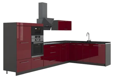 Obrázek produktu pro Rohová kuchyň Vicco Fame-Line Bordó červená vysoký lesk/Antracit 347 x 207 cm, PD Antracit, Model 63577
