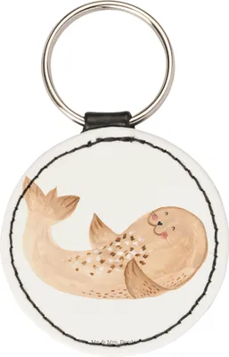 Produktbild von Mr. & Mrs. Panda Schlüsselanhänger Robbe Liegen - Weiß - Geschenk, Taschenanhänger, Strand, Nordsee, Ostsee, anhänger für schlüssel, mini, Freude, Gute Laune, Seehund