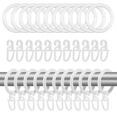 Imagen del producto de Anillas para cortinas - Anillas para cortinas con ganchos - Plástico - 50 unidades - Blanco