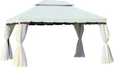 Image de Outsunny Tonnelle de jardin extérieur 4 x 3 m barnum double toit tente de réception avec parois et moustiquaires blanc