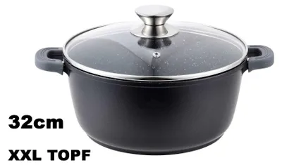 Produktbild von XXL TOPF 32cm Induktionstopf Antihaftbeschichtet Marmoreffekt 32cm mit Deckel, Schwarz