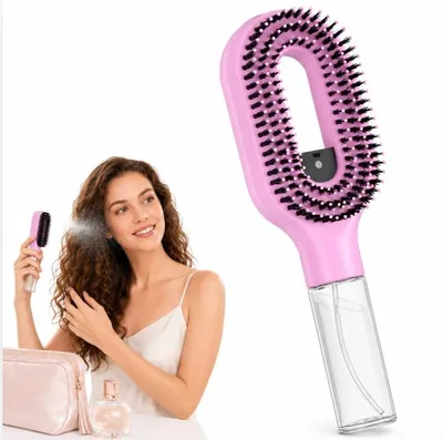 Produktbild von Sprüh Lockenkamm mit 50 ml Wassertank, für trockenes und nasses Haar, entwirrt und stylt Locken, Wellen und glatte Frisuren, pink kompakt praktisch UV