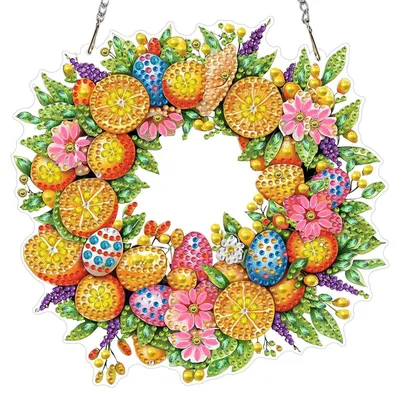 Produktbild von Diamond Painting Anhänger Ostern Kranz Kristall Fensterbilder 20x20cm Orange DIY Set