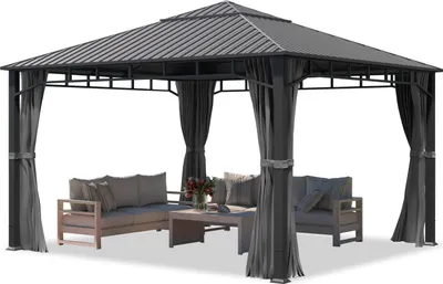 Produktbild von Gartenpavillon 4x4 m Stahldach Hardtop, 4 Seitenteile in Grau, Pfosten 9x9 cm