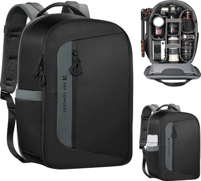 Produktbild von K&F CONCEPT KF13.158 Kamera-Rucksack, erhaeltlich fuer 15,6-Zoll-Laptops mit regenfester Abdeckung, Stativ-Fanggurten, Seitentaschen Kamerataschen