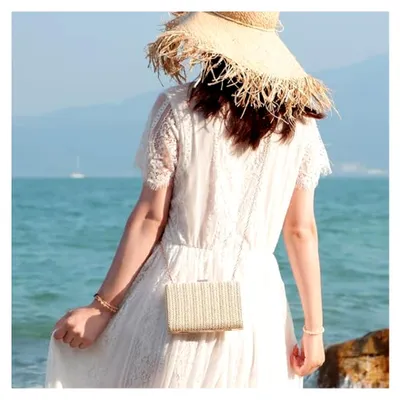 Produktbild von Damen Clutch aus Stroh Kleine Sommer Abendtasche Umhängetasche Gewebte Strandtasche