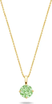 Produktbild von New Bling 9NBG-0595 Gold Halskette mit Zirkonia Anhänger Hellgrün - 4mm - Ankerglied - 39+3+3cm - 0.8mm Dicke - 14 Karat - Gold