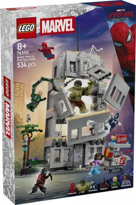 Productafbeelding van LEGO | Marvel: Grote Confrontatie: Spider-Man vs. Hulk - Interactief speelgoed met een kantoorgebouw van 4 verdiepingen, een actiefiguur en 5 minifiguren, inclusief Scorpion - Cadeau voor jongens vanaf 8 jaar en fans - 76350