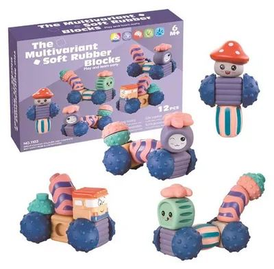 Produktbild von Kinder Motorik Bausteine Mond Roboter - 12 Teile - Silikon Steckspiel ab 3 Jahren