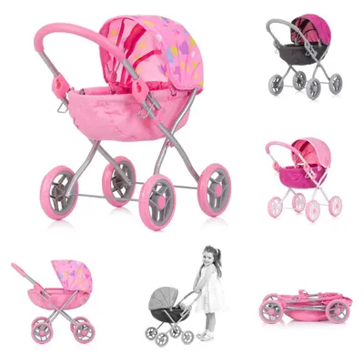 Immagine prodotto di Chipolino Daisy carrozzina pieghevole per bambole, capottina parasole, quattro grandi ruote, da 3 anni rosa