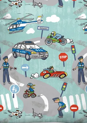 Produktbild von Biberna Kinder-Bettwäsche Polizei" bunt 1x 100x135 cm + 1x 40x60 cm"