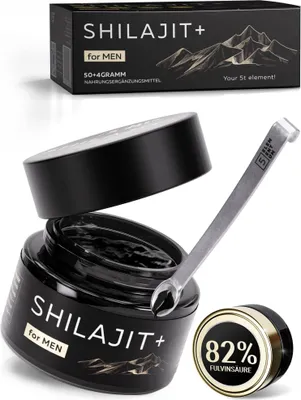 Produktbild von Shilajit Original Himalaya Für Männer – 82% Fulvinsäure 50g Premium Mumijo Shilajit Hochdosiert Aus Himalya Gebirge I Handernte Inkl. 500mg Dosierlöffel