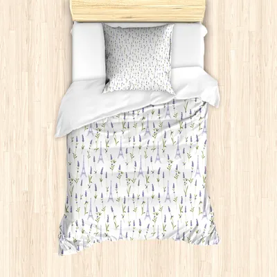 Produktbild von ABAKUHAUS Eiffel Mantele, Lavendel-Flora Frühling, Milbensicher Allergiker geeignet mit Kissenbezügen, 135 cm x 200 cm - 80 x 80 cm, Lavendel, Grün, Weiß