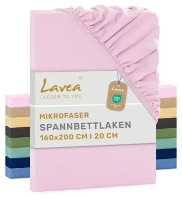 Zdjęcie produktu dla Lavea® Elastyczny pokrowiec na materac 160x200 cm, wykonany z mikrofibry, z gumką wszytą po obwodzie, przeznaczony do materacy o grubości do 20 cm, oddychający i zapewniający uczucie chłodu, łatwy w pielęgnacji, 1 sztuka, kolor różowy