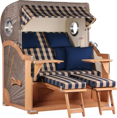 Produktbild von Strandkorb Baltikum Bullauge Teak PE Grey Dessin 507