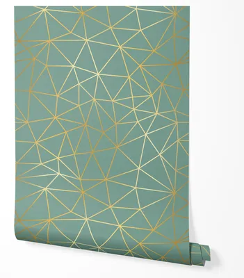 Produktbild von Selbstklebende Tapete Möbelfolie Grün Gold Geometrisch Linien Muster Moderne Tapete für Wohnzimmer Schlafzimmer Flur Büro Elegantes Design Matt 5m x 0,5m