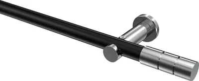 Produktbild von Interdeco Gardinenstange / Vorhangstange Schwarz / Chrom, Typ Platon Elanto (Rillenzylinder) ohne Ringe, 20 mm Ø 1-läufig, 480 cm