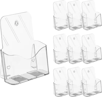 Immagine prodotto di Espositore per volantini Relaxdays formato DIN A5, set da 10 pezzi, in acrilico, porta volantini da tavolo e da parete, L x P x A: 20 x 17,5 x 8,5 cm, trasparente