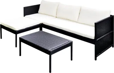Immagine prodotto di vidaXL Set 3 pezzi da giardino con cuscini in polirattan nero