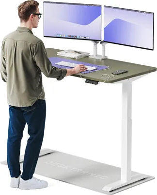Zdjęcie produktu dla Desktronic HomeOne Elektryczne biurko z regulacją wysokości 140x70cm Biały/Zielony z funkcją pamięci, technologią antykolizyjną, portami ładowania USB-A i USB-C