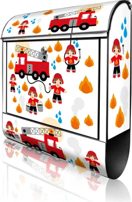 Produktbild von banjado Design Briefkasten Stahl schwarz mit Zeitungsfach pulverbeschichtet "Feuerwehr" 38x46x12,5cm & 2 Schlüssel - Postkasten A4 Einwurf inkl. Montagematerial [BKSCH 11371]