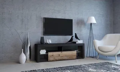 Image de Meuble TV EVEREST coloris gris et chêne 140x35x50 cm-Multicouleur-Multicouleur-140 --