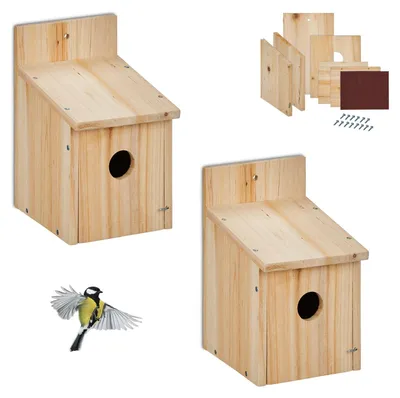 Produktbild von Nistkasten Vogelhaus Bausatz - Holz - Einflugloch 35 mm - 2er Set - Naturbelassen