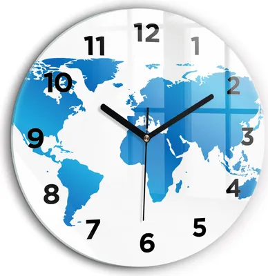 Produktbild von Wallfluent Große Wanduhr – Stilles Quarzuhrwerk - Uhr Dekoration Wohnzimmer Schlafzimmer Küche - Zifferblatt - schwarze Zeiger - 60 cm - Weltkarte