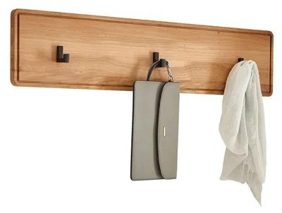 Produktbild von Garderobenleiste - 80 x 18 cm - 3 Haken - Schwarz - Metall - Wildeiche massiv geölt
