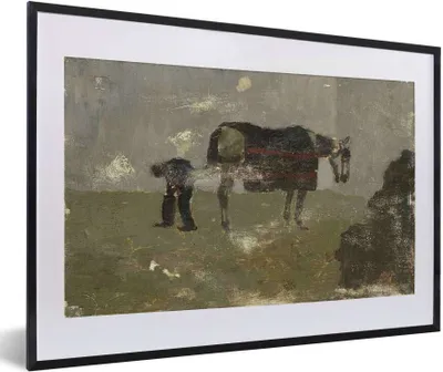 Produktbild von MuchoWow® MuchoWow® Gerahmtes Poster Hufschmied mit Grau - Gemälde von George Hendrik Breitner 60x40 cm - Poster mit zchwarzem Bilderrahmen - Schlafzimmer - Plakat in Rahmen - Drucken