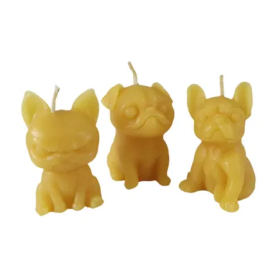 Produktbild von Bienenwachskerzen Hunde Kerzen 3er Set 5 cm Mops und Bulldoggen – alle drei sitzend