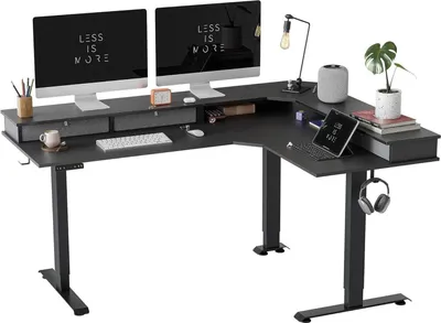 Immagine prodotto di Scrivania elettrica regolabile in altezza a forma di L 160 x 120 cm nero